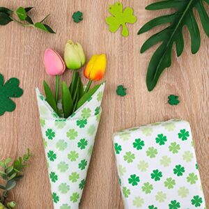 Whaline 100 Sheets St Patrick's Day Tissue Paper Clover Green White Gift Wrapping Paper Shamrock Pattern Decorative Art Paper for DIY Craft Birthday Holiday Decoration, 14 x 20 Inch