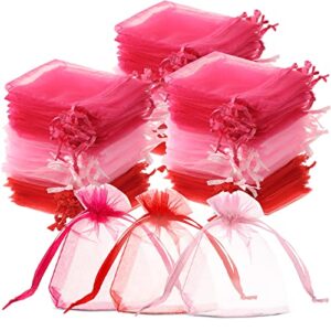 300 pcs valentine’s day heart candy bags organza jewelry pouches drawstring bags valentine love heart gift bags wedding gift pouch drawstring pouch for gift packaging (sheer pattern, 2.76 x 3.54 inch)