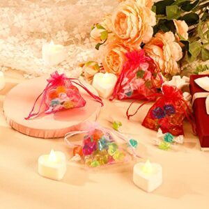 300 Pcs Valentine's Day Heart Candy Bags Organza Jewelry Pouches Drawstring Bags Valentine Love Heart Gift Bags Wedding Gift Pouch Drawstring Pouch for Gift Packaging (Sheer Pattern, 2.76 x 3.54 Inch)