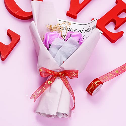 Yookat 6 Rolls Valentine's Day Ribbon Printed Heart Ribbons Mother's Day Ribbon for Valentine's Day Mother's Day Wedding Gift Wrapping