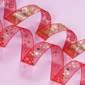 Yookat 6 Rolls Valentine's Day Ribbon Printed Heart Ribbons Mother's Day Ribbon for Valentine's Day Mother's Day Wedding Gift Wrapping