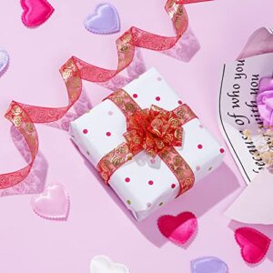 Yookat 6 Rolls Valentine's Day Ribbon Printed Heart Ribbons Mother's Day Ribbon for Valentine's Day Mother's Day Wedding Gift Wrapping