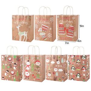 Sattiyrch Christmas Gift Bags 28 Count,Xmas Holidays Kraft Gift Bag Assorted Sizes,7 Jumbo, 7 Large, 7 Medium, 7 Small