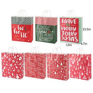 Sattiyrch Christmas Gift Bags 28 Count,Xmas Holidays Kraft Gift Bag Assorted Sizes,7 Jumbo, 7 Large, 7 Medium, 7 Small