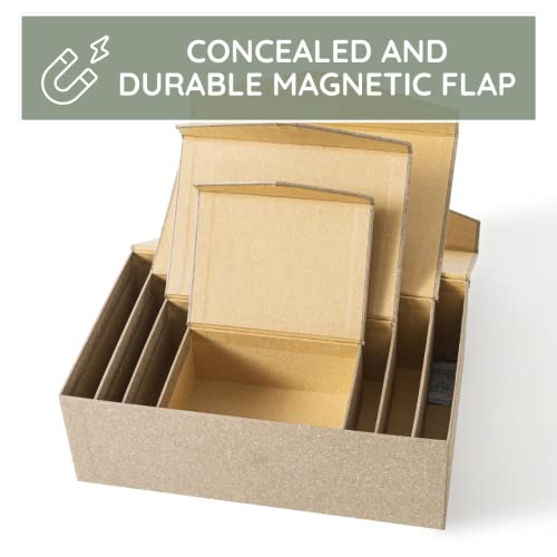 Soul & Lane Kraft Paper Decorative Gift Boxes with Lids and Magnetic Closure (Set of 4): Nesting Rectangle Flip Top Cartons, Stackning Empty Baskets for Gifts, Stylish Mache Packaging Containers