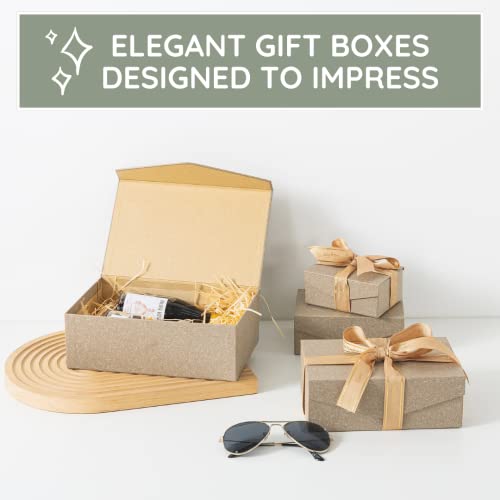 Soul & Lane Kraft Paper Decorative Gift Boxes with Lids and Magnetic Closure (Set of 4): Nesting Rectangle Flip Top Cartons, Stackning Empty Baskets for Gifts, Stylish Mache Packaging Containers