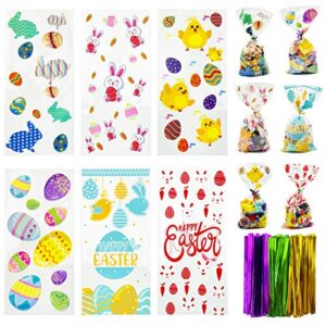 furaha 150 pcs easter cello bags, easter cellophane treat bags with ties for candy cookie goodies easter party supplies, 6 assorted styles