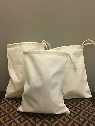 Reusable Eco friendly 12"x20" Cotton Thick Single Drawstring Muslin Bags "premium quality (Natural Color)-12 count pack