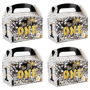 24pcs the notorious one birthday decorations, black gold 1st birthday party favors treat boxes with handle – hip hop theme big one first birthday candy gift boxes for boy