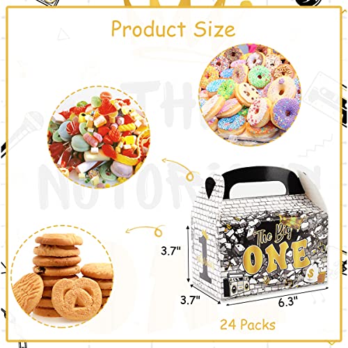 24pcs The Notorious One Birthday Decorations, Black Gold 1st Birthday Party Favors Treat Boxes with Handle - Hip Hop Theme Big One First Birthday Candy Gift Boxes for Boy