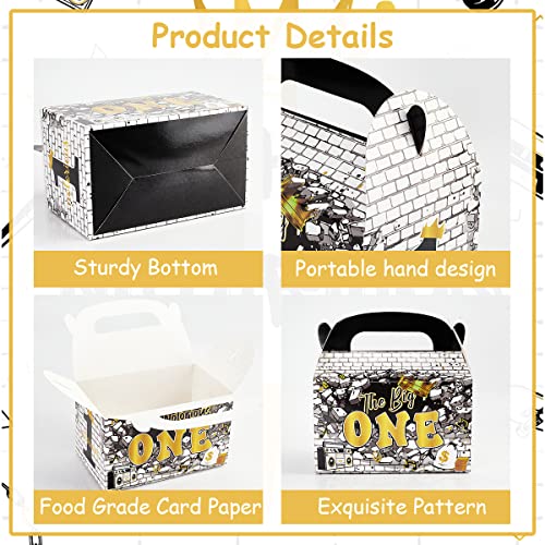 24pcs The Notorious One Birthday Decorations, Black Gold 1st Birthday Party Favors Treat Boxes with Handle - Hip Hop Theme Big One First Birthday Candy Gift Boxes for Boy