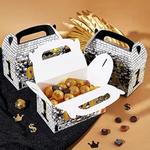 24pcs The Notorious One Birthday Decorations, Black Gold 1st Birthday Party Favors Treat Boxes with Handle - Hip Hop Theme Big One First Birthday Candy Gift Boxes for Boy