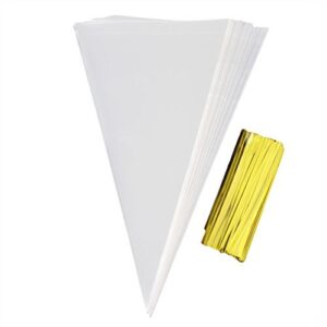 goetor cone bag 200 pcs clear cello treat bags 6.3 by 12.2 inch gift wrap cellophane bags triangle goody bags with twist ties for favor christmas popcorn candies handmade cookies