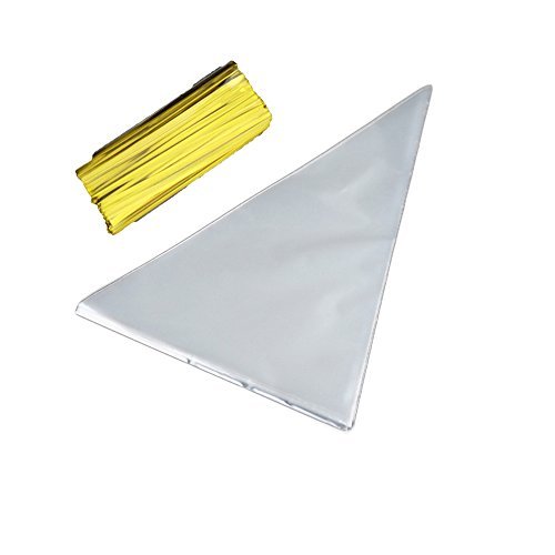 GOETOR Cone Bag 200 PCS Clear Cello Treat Bags 6.3 by 12.2 Inch Gift Wrap Cellophane Bags Triangle Goody Bags with Twist Ties for Favor Christmas Popcorn Candies Handmade Cookies