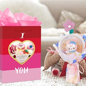 FLYAB Valentines Day Gift Bag with Tissue Paper 11.5" Valentines Gift Bag with Handle Clear Heart Gift Bags for Anniversary Wedding Valentine's Day Party Favors Birthday Valentines Gifts Wrapping