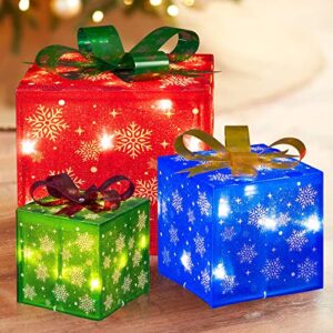 funpeny set of 3 christmas lighted gift boxes, 50 led christmas box decorations, presents boxes (snowflake)