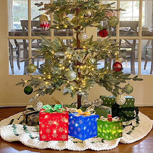 FUNPENY Set of 3 Christmas Lighted Gift Boxes, 50 LED Christmas Box Decorations, Presents Boxes (Snowflake)