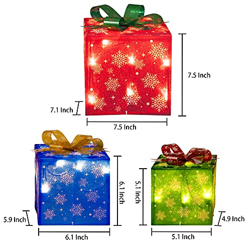 FUNPENY Set of 3 Christmas Lighted Gift Boxes, 50 LED Christmas Box Decorations, Presents Boxes (Snowflake)