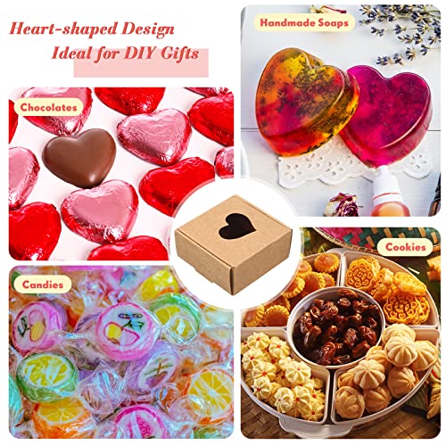 Zonon 36 Pieces Valentine's Day Mini Heart Shaped Present Box Kraft Paper Box with Heart Shaped Window Chocolate Candy Present Box 2.5 x 2.5 x 1.2 Inch