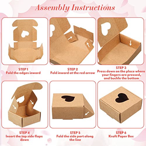 Zonon 36 Pieces Valentine's Day Mini Heart Shaped Present Box Kraft Paper Box with Heart Shaped Window Chocolate Candy Present Box 2.5 x 2.5 x 1.2 Inch