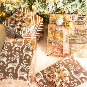 MAYPLUSS Christmas Wrapping Paper Roll - Mini Roll - 17 inch X 120 inch Per roll - 3 Different Rose Gold Design with Glitter Metallic Foil Shine (42.3 sq.ft.ttl)