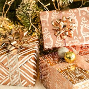 MAYPLUSS Christmas Wrapping Paper Roll - Mini Roll - 17 inch X 120 inch Per roll - 3 Different Rose Gold Design with Glitter Metallic Foil Shine (42.3 sq.ft.ttl)