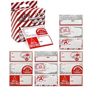 gift boutique christmas sticker gift tags roll box 110 count elegant red & silver designs personalized holiday self-adhesive name labels write on then peel & stick for wrapping packages & presents