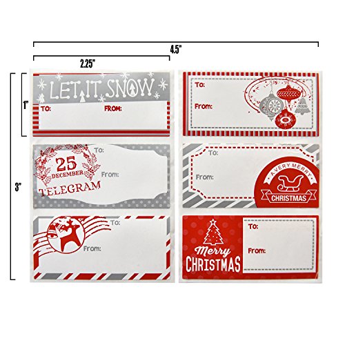 Gift Boutique Christmas Sticker Gift Tags Roll Box 110 Count Elegant Red & Silver Designs Personalized Holiday Self-Adhesive Name Labels Write On Then Peel & Stick for Wrapping Packages & Presents