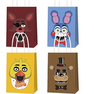 16 pcs party gift bags for five night at freddy’s party supplies, birthday party gift goody treat candy bags, including 4 patterns for kids birthday party decorations and supplies