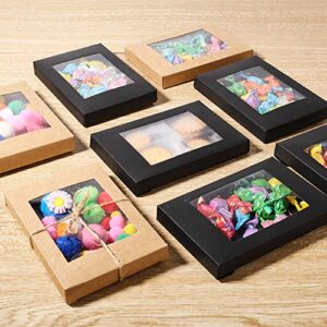 BENECREAT 30 Packs 5x3x0.6 Inches Black Kraft Paper Bakery Box with Clear PVC Window Pastry Gift Box for Candy, Cookies and Other Handicrafts