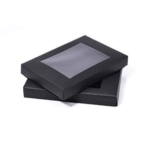 BENECREAT 30 Packs 5x3x0.6 Inches Black Kraft Paper Bakery Box with Clear PVC Window Pastry Gift Box for Candy, Cookies and Other Handicrafts