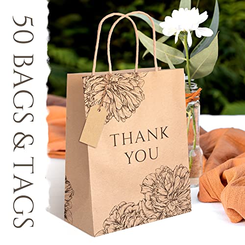 DBETTERWORLD 50 Thank You Bags w/Gift Tags, Thank You Bags for Business Small, Small Bags for Business, Small Thank you Gift Bags, Small shopping bags, Small Thank You bags, Thank you Gift bags