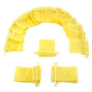 brybelly 50 pack of 4 x 6″ yellow drawstring organza storage bags – party favor pouch for weddings, showers, birthdays & holidays, great for gifts, candy, collectibles, & jewelry