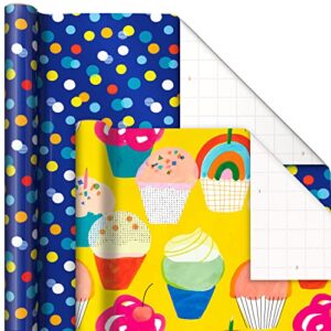 Hallmark Colorful Wrapping Paper Bundle with Cutlines on Reverse (6 Rolls: 110 Square Feet Total) Llamas, Zebras, Cupcakes, Holographic Stripes, Polka Dots for Birthdays, Kids Parties, Back to School