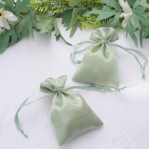 Efavormart 12PCS Sage Green Satin Gift Bag Drawstring Pouch Wedding Favors Bridal Shower Candy Jewelry Bags - 4"x 6"