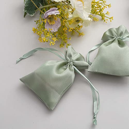 Efavormart 12PCS Sage Green Satin Gift Bag Drawstring Pouch Wedding Favors Bridal Shower Candy Jewelry Bags - 4"x 6"