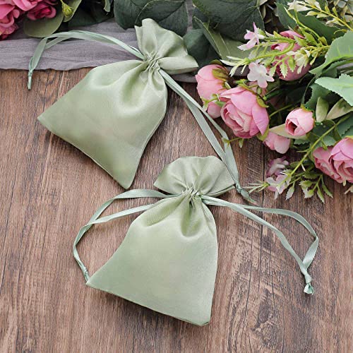 Efavormart 12PCS Sage Green Satin Gift Bag Drawstring Pouch Wedding Favors Bridal Shower Candy Jewelry Bags - 4"x 6"