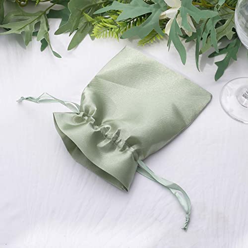 Efavormart 12PCS Sage Green Satin Gift Bag Drawstring Pouch Wedding Favors Bridal Shower Candy Jewelry Bags - 4"x 6"