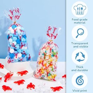 100 Pcs Crawfish Boil Treat Bags Lobster Theme Cellophane Candy Bags Plastic Cookie Bags for Birthday Gift Giving Seafood Party