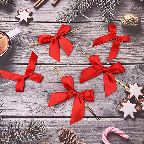 80 Pcs Red Bows Satin Ribbon Bows Christmas Bows with Twist Ties for Santa Gift Wrapping Christmas Party Decoration