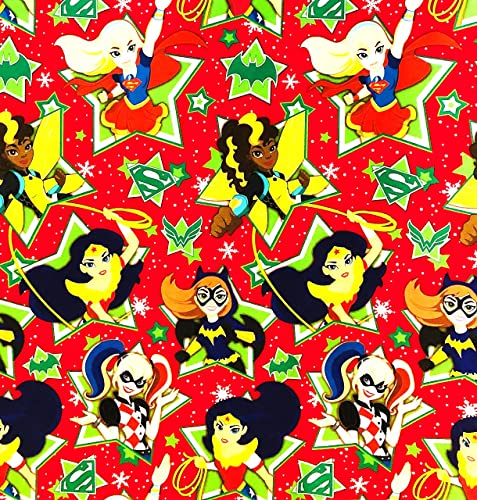 Designware Girls Hero on Red Wrapping Paper Gift Wrap (3.33 Feet Wide - 70 Sq Feet)