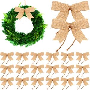 24 pieces burlap bows decorative christmas bows knot ornament bows small linen handmade wreath bow for christmas tree decoration festival holiday party package supplies, 3 inch