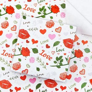 valentine’s day gift wrapping paper for women girls, rose flower lip heart love print gift wrap paper for bridal shower wedding birthday holiday any occasion 4 sheet folded flat