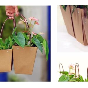 STKMELON 10Pack Kraft Paper Flower Gift Bags Bouquet Bags Box Waterproof Brown Paper Carrier Bags with Handle Tote Bags for Thanksgiving Birthday Wedding Party Favors (T2-10Pack)