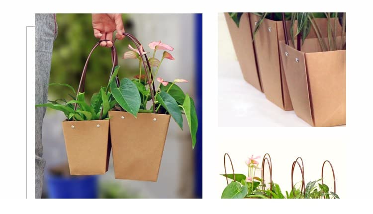 STKMELON 10Pack Kraft Paper Flower Gift Bags Bouquet Bags Box Waterproof Brown Paper Carrier Bags with Handle Tote Bags for Thanksgiving Birthday Wedding Party Favors (T2-10Pack)