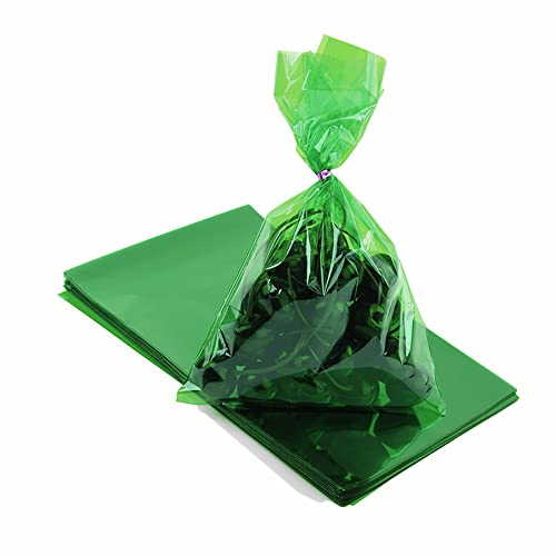 AimtoHome Cellophane Bags 50 pcs Green (6 Inch x 9 Inch),With Twist Ties Clear Cellophane Treat Bags Cello Cookie Candy Plastic Bag