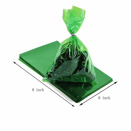 AimtoHome Cellophane Bags 50 pcs Green (6 Inch x 9 Inch),With Twist Ties Clear Cellophane Treat Bags Cello Cookie Candy Plastic Bag