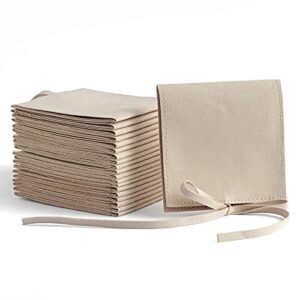 pandasew jewelry pouch 20pcs 8x8cm luxury microfiber jewelry packaging bag gift envelope style with strings & divider,beige