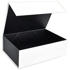 huahengchi gift box with lid for presents11.5×8.1×3.8 inches with magnetic closure (a white/black)