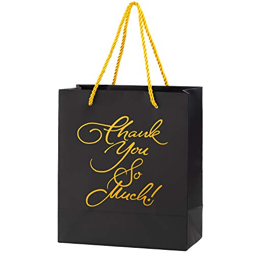 Crisky Black Gold Thank You Gift Bags, Birthday & Wedding Party Bags for Hotel Guests, Baby Shower Party Favor Bags, Candy Buffet Bags, Set of 25